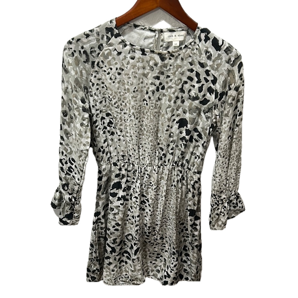 Cloth & Stone Leopard Animal Print Dress Gray black blouson size XS GUC..